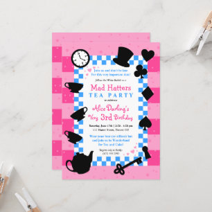 Alice in Wonderland Mad Hatter Birthday Invitation Kaart