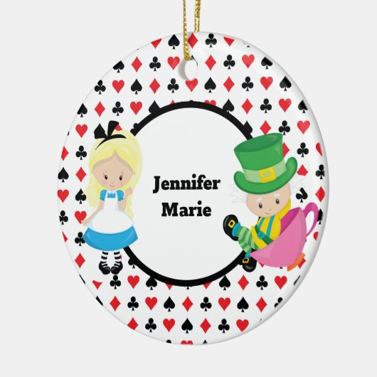 Alice in Wonderland Mad Hatter Card Decf Custom Keramisch Ornament (Links)
