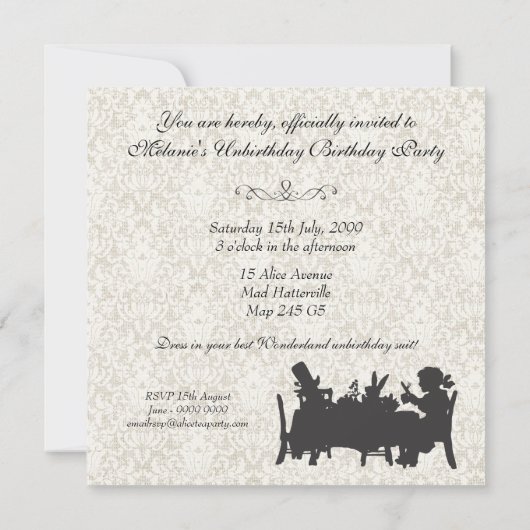Alice in Wonderland Mad Hatter Tea Party Birthday Kaart (Achterkant)