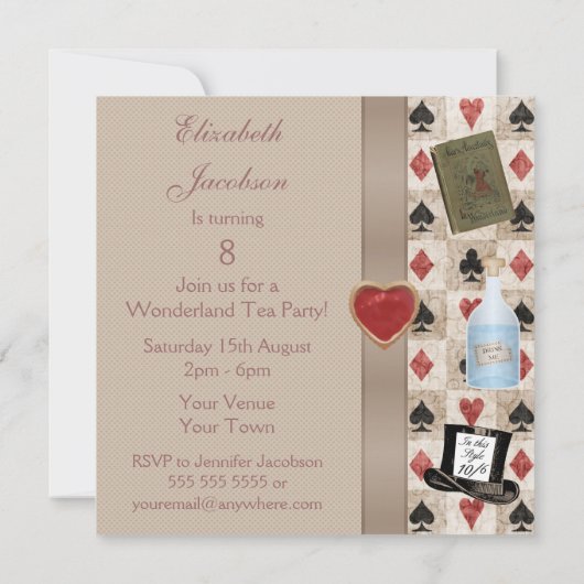 Alice in Wonderland Mad Hatter Tea Party Kaart (Achterkant)