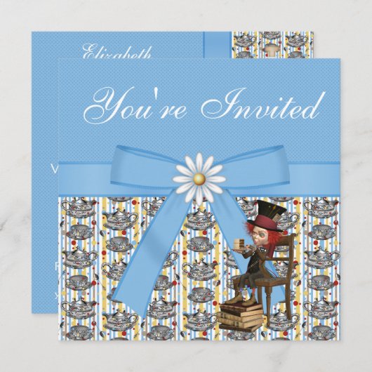 Alice in Wonderland Mad Hatter Tea Party nodigt ui Kaart (Voorkant / Achterkant)