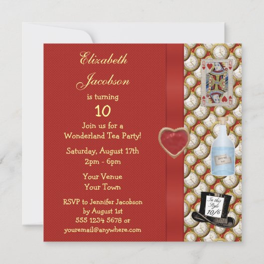 Alice in Wonderland Mad Hatter Tea Party nodigt ui Kaart (Achterkant)