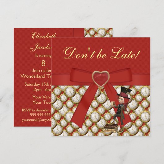 Alice in Wonderland Mad Hatter Tea Party nodigt ui Kaart (Voorkant / Achterkant)