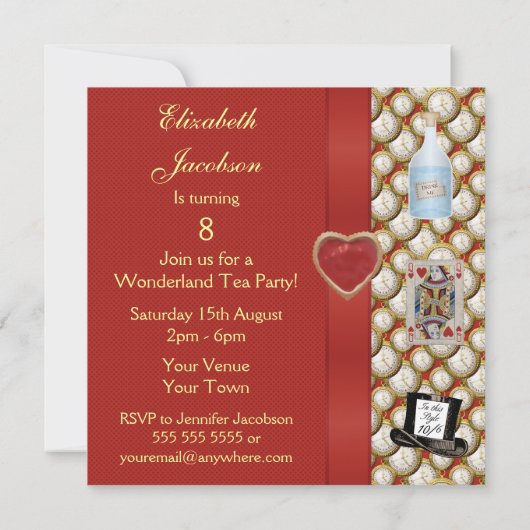 Alice in Wonderland Mad Hatter Tea Party nodigt ui Kaart (Achterkant)