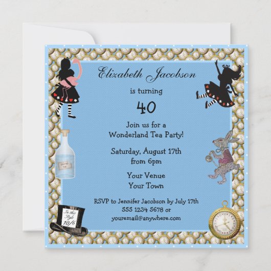 Alice in Wonderland Mad Hatter Tea Party nodigt ui Kaart (Achterkant)