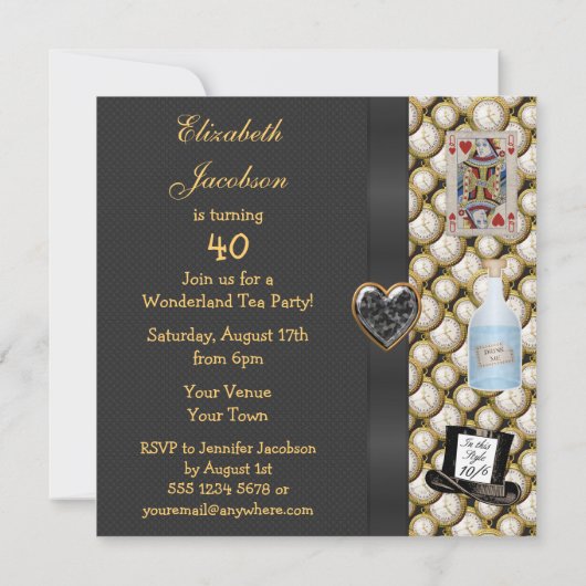 Alice in Wonderland Mad Hatter Tea Party nodigt ui Kaart (Achterkant)