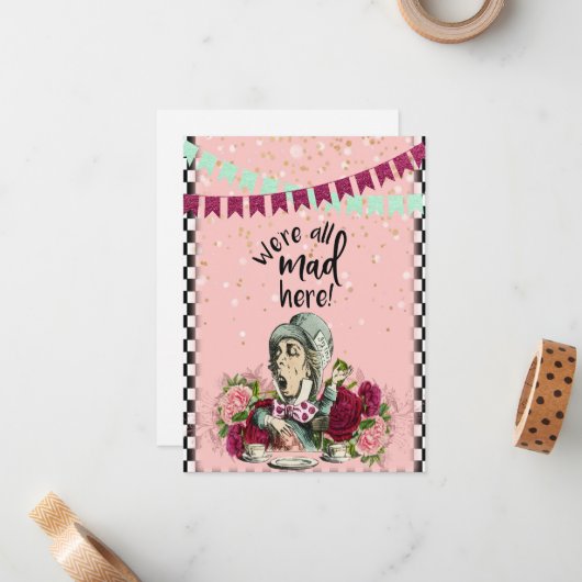  Alice in Wonderland Mad Hatter Tea Party Notitiekaartje (Voorkant / Achterkant in situ)