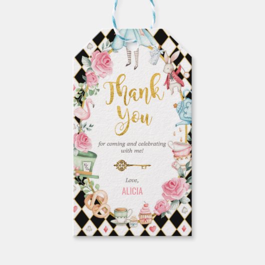 Alice in Wonderland Mad Hatter Tea Party Verjaarda Cadeaulabel (Voorkant)