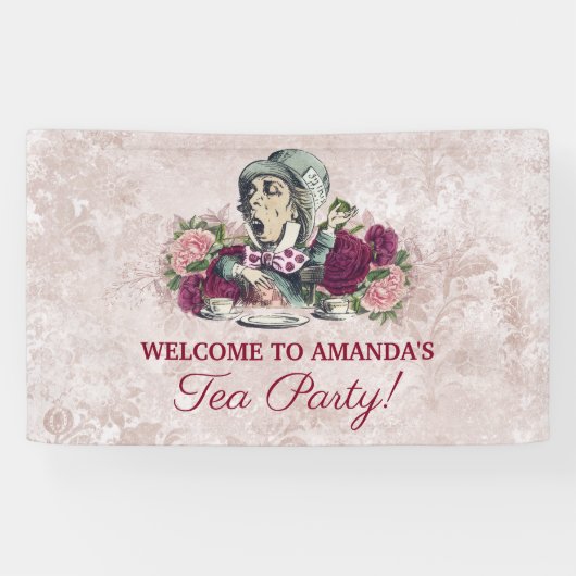 Alice in Wonderland Mad Hatter Tea Party Welkom Spandoek (Horizontaal)
