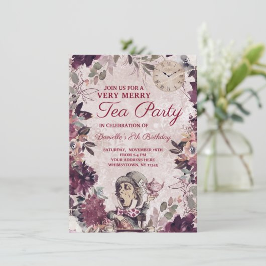Alice in Wonderland Mad Hatter Verjaardag Tea Part Kaart (Staand voorkant)