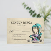  Alice in Wonderland Mad Hatter Wedding RSVP Kaartje (Staand voorkant)