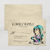  Alice in Wonderland Mad Hatter Wedding RSVP Kaartje (Voorkant / Achterkant)