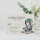  Alice in Wonderland Mad Hatter Wedding RSVP Kaartje (Staand voorkant)