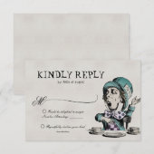  Alice in Wonderland Mad Hatter Wedding RSVP Kaartje (Voorkant / Achterkant)