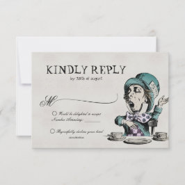  Alice in Wonderland Mad Hatter Wedding RSVP Kaartje