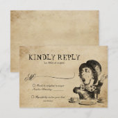 Alice in Wonderland Mad Hatter Wedding RSVP Kaartje (Voorkant / Achterkant)