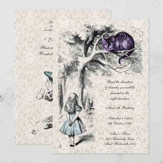 Alice in Wonderland Mad Hatters Tea Party Birthday Kaart (Voorkant / Achterkant)