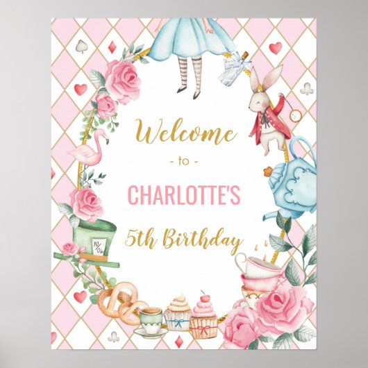 Alice in Wonderland Mad Tea Birthday Party Welkom Poster (Voorkant)