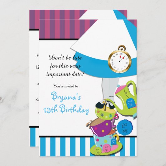 Alice in Wonderland MAD TEA PARTY Birthday Kaart (Voorkant / Achterkant)