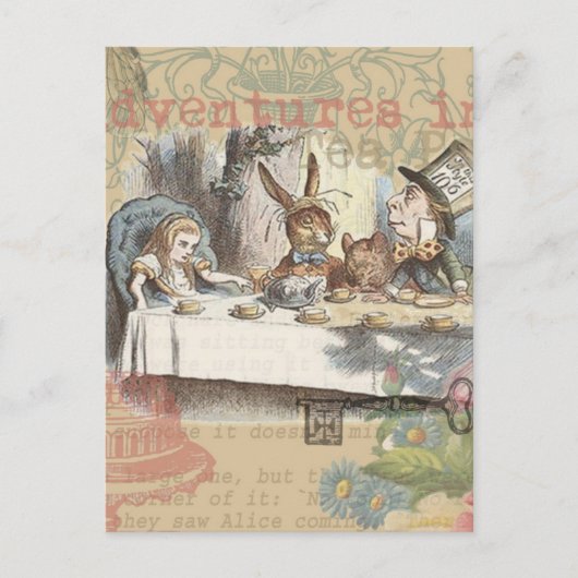 Alice in Wonderland Mad Tea Party Kunst Briefkaart (Voorkant)