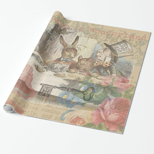 Alice in Wonderland Mad Tea Party Kunst Cadeaupapier (Uitgerold)