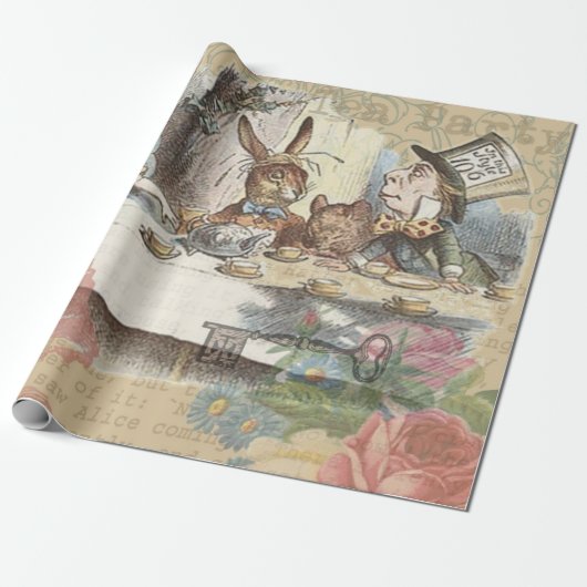 Alice in Wonderland Mad Tea Party Kunst Cadeaupapier (Uitgerold)