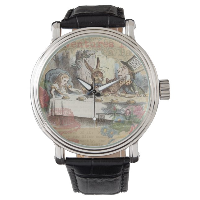 Alice in Wonderland Mad Tea Party Kunst Horloge (Voorkant)