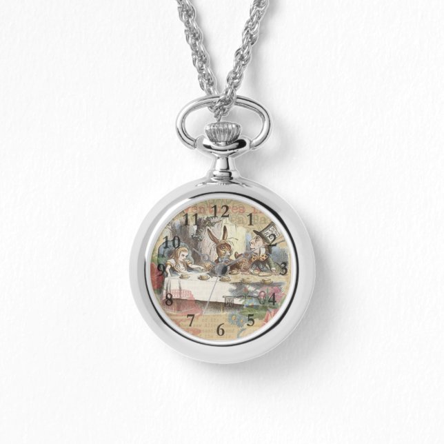 Alice in Wonderland Mad Tea Party Kunst Horloge (Voorkant)