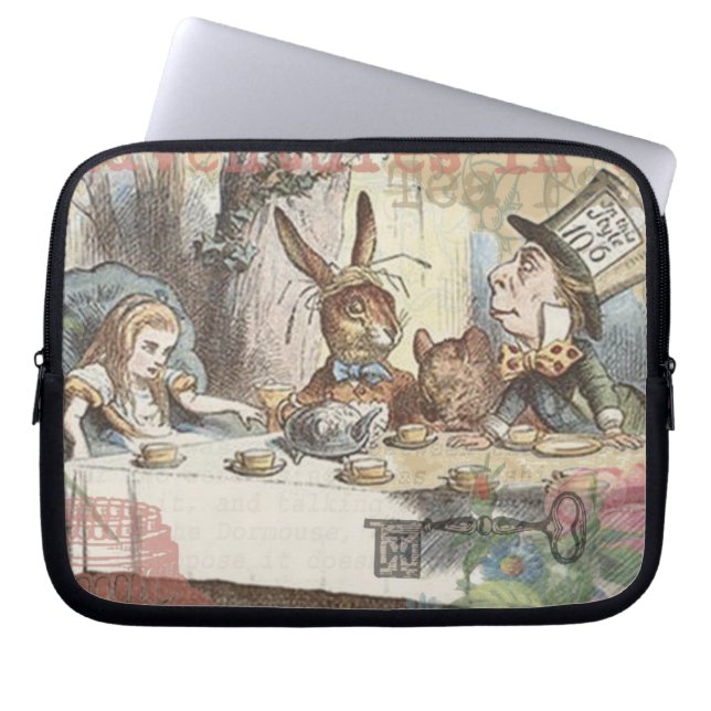 Alice in Wonderland Mad Tea Party Kunst Laptop Sleeve (Voorkant)