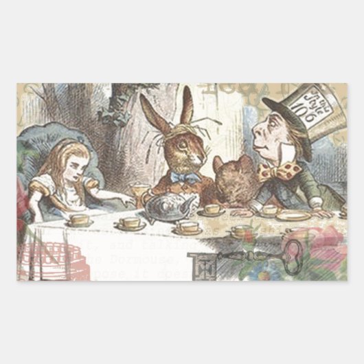 Alice in Wonderland Mad Tea Party Kunst Rechthoekige Sticker (Voorkant)