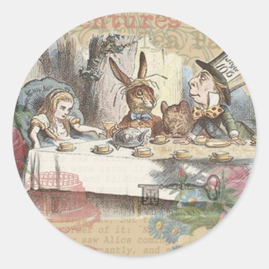 Alice in Wonderland Mad Tea Party Kunst Ronde Sticker (Voorkant)