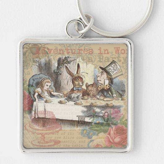 Alice in Wonderland Mad Tea Party Kunst Sleutelhanger (Voorkant)