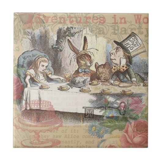 Alice in Wonderland Mad Tea Party Kunst Tegeltje (Voorkant)
