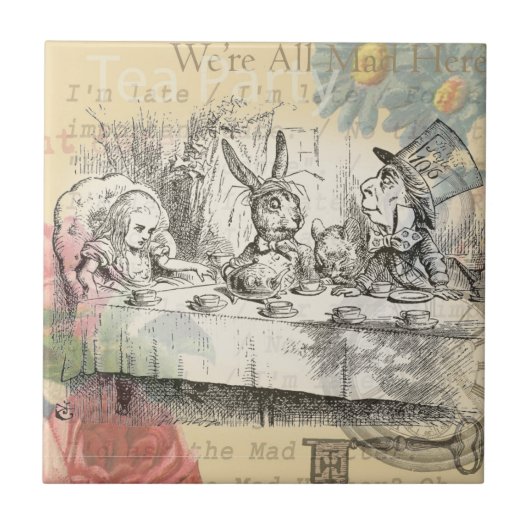 Alice in Wonderland Mad Tea Party Kunst Tegeltje (Voorkant)