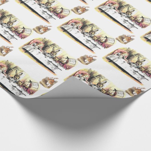 Alice in Wonderland Mad Tea Party Whit Rabbit Wrap Cadeaupapier (Hoek)