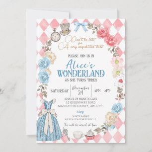 Alice in Wonderland, Meisje 3e Verjaardag Tea Part Kaart