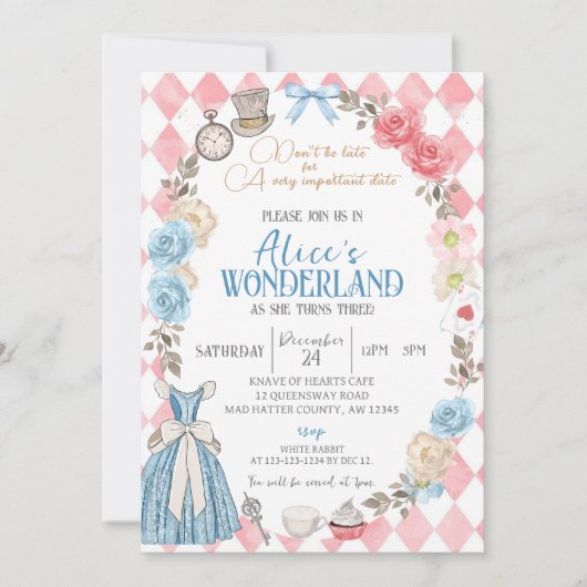Alice in Wonderland, Meisje 3e verjaardags theepar Kaart (Voorkant)