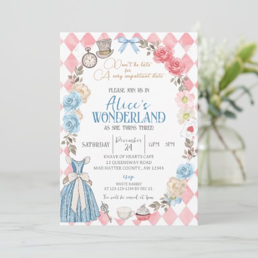 Alice in Wonderland, Meisje 3e verjaardags theepar Kaart (Staand voorkant)