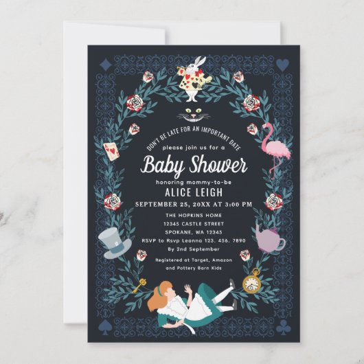 Alice in Wonderland Meisje Baby shower Kaart (Voorkant)
