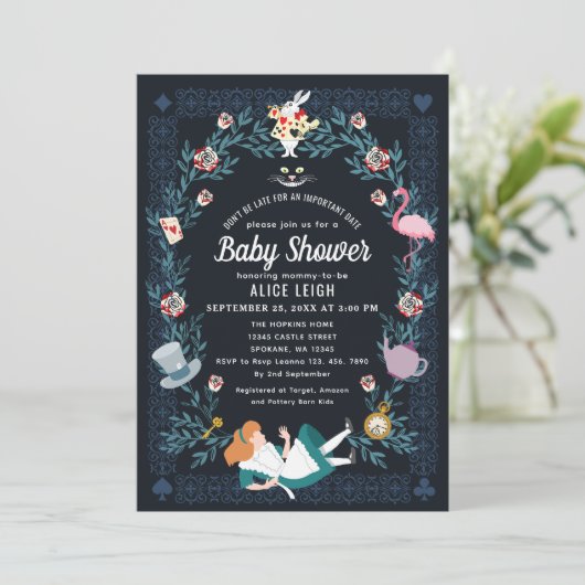 Alice in Wonderland Meisje Baby shower Kaart (Staand voorkant)