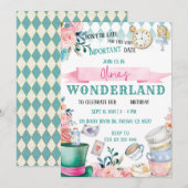 Alice in Wonderland Meisje Verjaardag Uitnodiging (Voorkant / Achterkant)