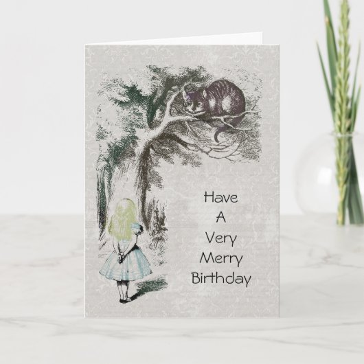 Alice in Wonderland met Cheshire Cat Feestdagen Kaart (Voorkant)