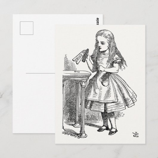 Alice in Wonderland, met de "Drink me"-fles Briefkaart (Voorkant / Achterkant)