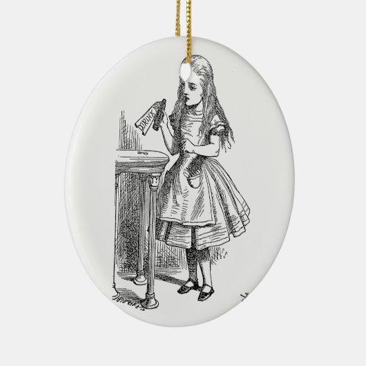 Alice in Wonderland, met de "Drink me"-fles Keramisch Ornament (Rechts)