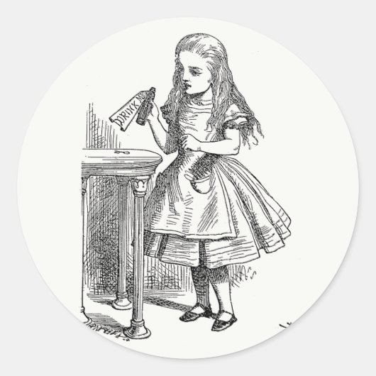 Alice in Wonderland, met de "Drink me"-fles Ronde Sticker (Voorkant)