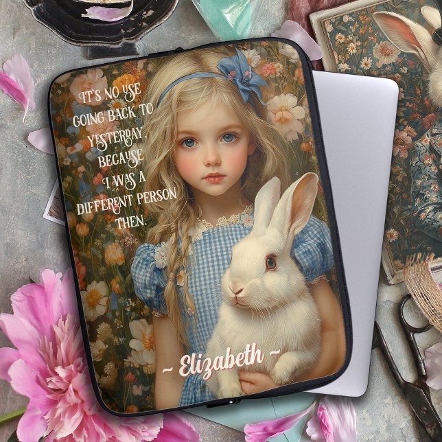 Alice in Wonderland met een wit konijn Laptop Sleeve (Creator heeft geüpload)