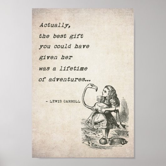 Alice In Wonderland Met Flamingo Avontuur Quote Poster (Voorkant)