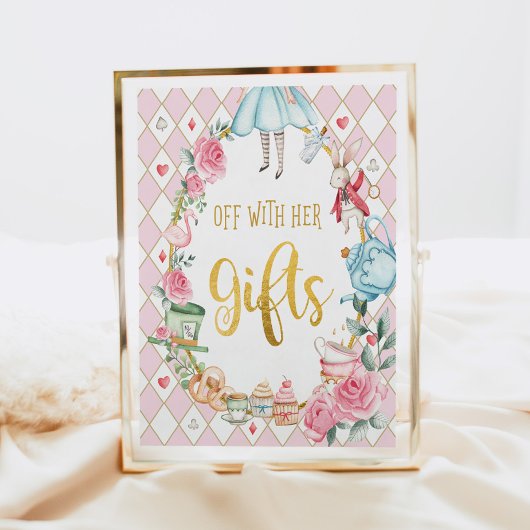 Alice in Wonderland met haar GIFTS-bord Poster
