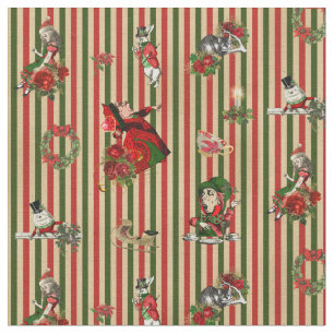 Alice in Wonderland met kerstrood/groen gestreept Stof