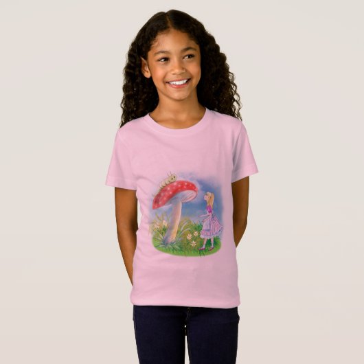 Alice in Wonderland met paddenstoel en rupsband T-shirt (Voorkant volledig)
